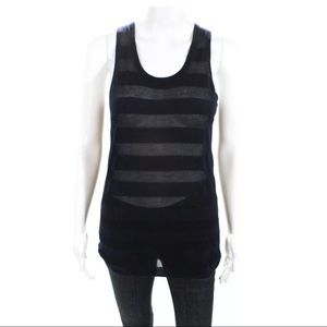 TSE Cashmere Navy Stripe Tank Sz Small